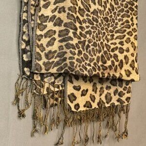 Cashmere Leopard Print Fringe Scarf by Yigal Azrouel